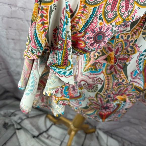 allison daley Colorful Paisley peasant Top boho western business casual sz L - Picture 3 of 9